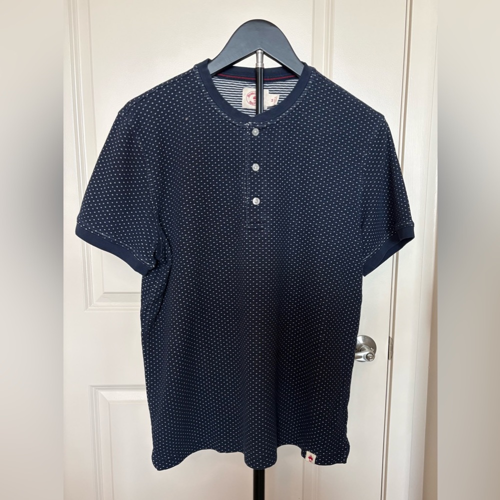 Brooks Brothers Red Fleece Navy Polka Dot Short Sleeve Henley Size Medium